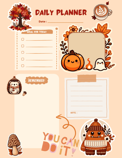 Fall Aesthetic Daily Planner Cozy Cute Goals and Notes