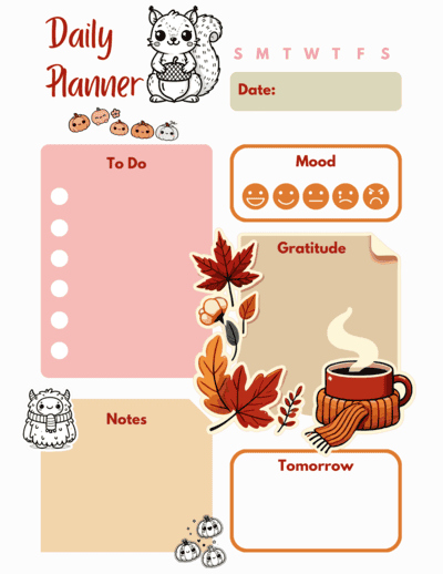 Fall Aesthetic Daily Planner Gratitude Mood Tracker