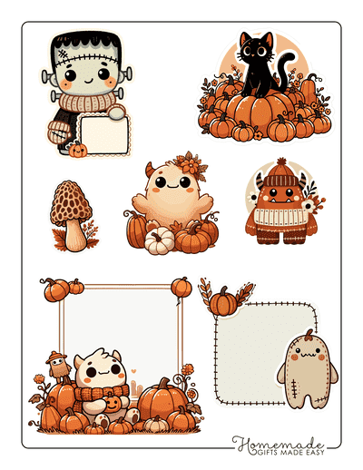 Fall Aesthetic Stickers Cozy Cute Monsters and Pumpkins