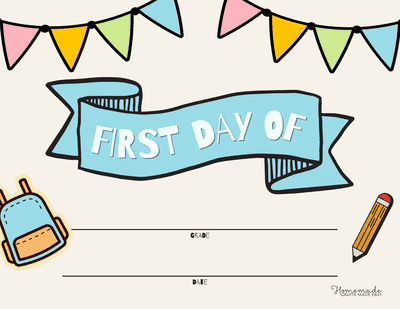 First Day of School Signs Fill in Simple Color With Graphics