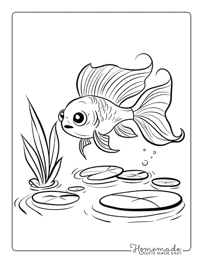 Fish Coloring Pages Cartoon Betta Fish Lilypads Kids