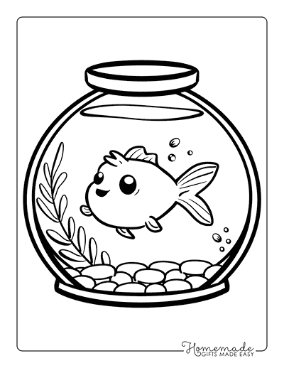 Fish Coloring Pages Cartoon Goldfish Fishbowl Kids
