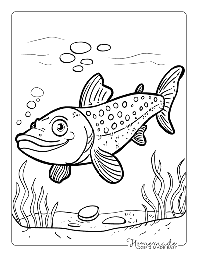Fish Coloring Pages Cartoon Northern Pike Kids