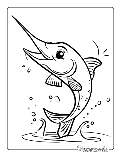 Fish Coloring Pages Cartoon Swordfish Jumping Out of Water