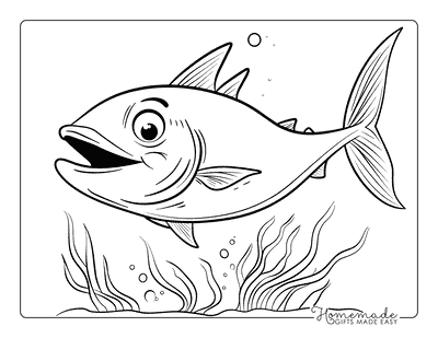 Fish Coloring Pages Cartoon Tuna Swimming in Ocean Kids