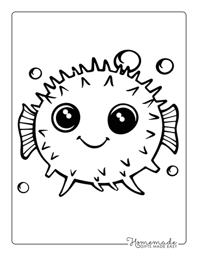 Fish Coloring Pages Cute Cartoon Pufferfish