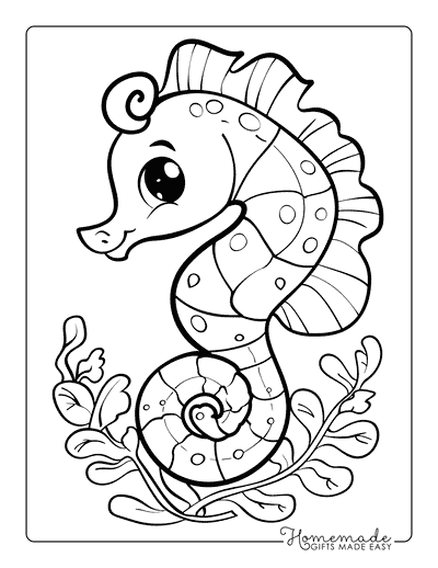 Fish Coloring Pages Cute Cartoon Seahorse Kids