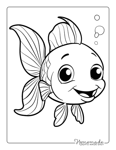 Fish Coloring Pages Happy Cartoon Guppy
