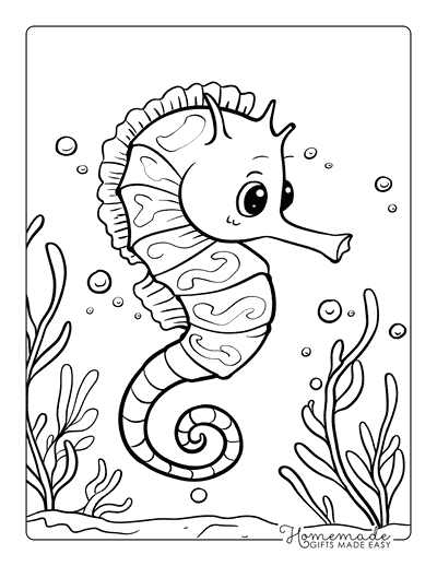 Fish Coloring Pages Realistic Cartoon Seahorse Kids