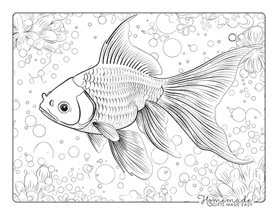 Fish Coloring Pages Realistic Goldfish Bubbles Adult