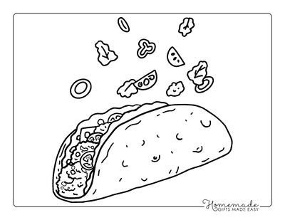 Food Coloring Pages Cute Easy Taco Bold Outlines