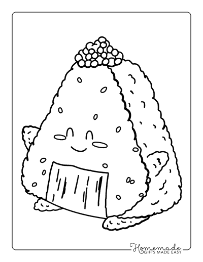 Food Coloring Pages Easy Kawaii Onigiri Bold Outlines