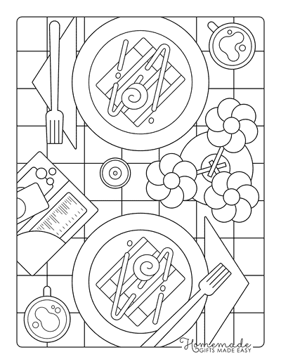 Food Coloring Pages Simple Cake Slices Restaurant Table for Adults