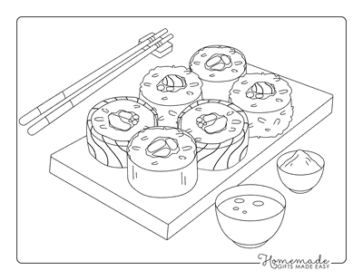 Food Coloring Pages Simple Sushi Assortment for Adults