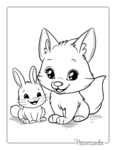 Fox Coloring Pages Baby Fox and Bunny