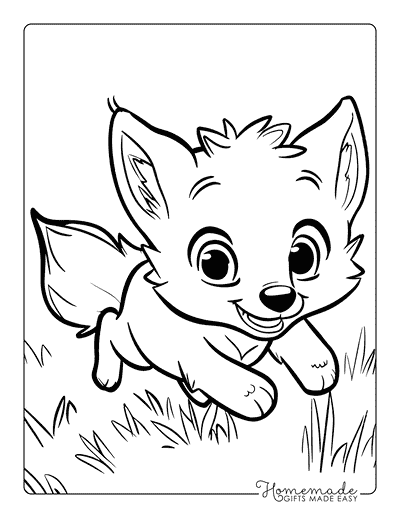 Fox Coloring Pages Baby Fox Running in Grass