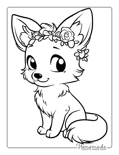 Fox Coloring Pages Baby Fox Wearing Flower Crown