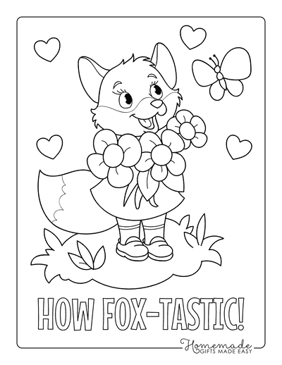 Fox Coloring Pages Cute Fox Holding Flowers