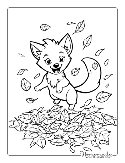 Fox Coloring Pages Cute Fox Playing in Leaves