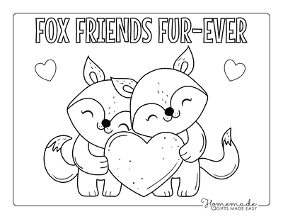 Fox Coloring Pages Cute Foxes Holding Heart