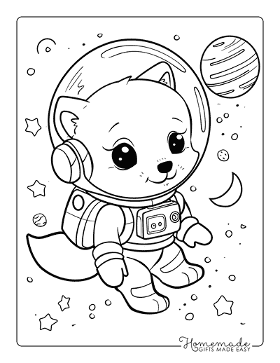 Fox Coloring Pages Kawaii Fox in Space