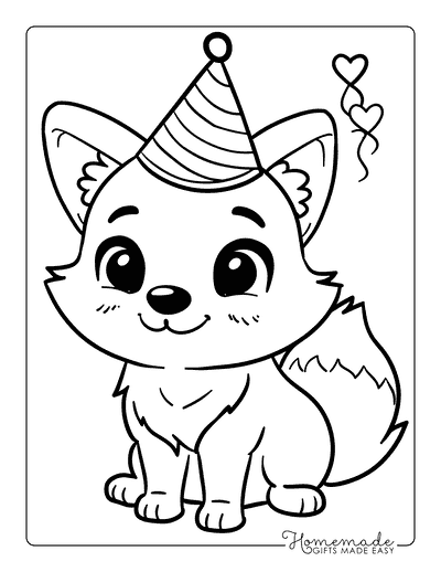 Fox Coloring Pages Kawaii Fox Wearing Party Hat