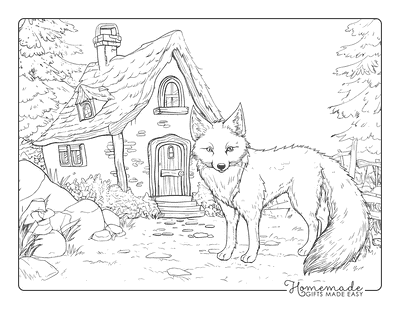 Fox Coloring Pages Realistic Fox Rustic Cottage Adults