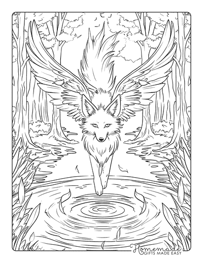 Fox Coloring Pages Realistic Magic Fox in Forest Adults