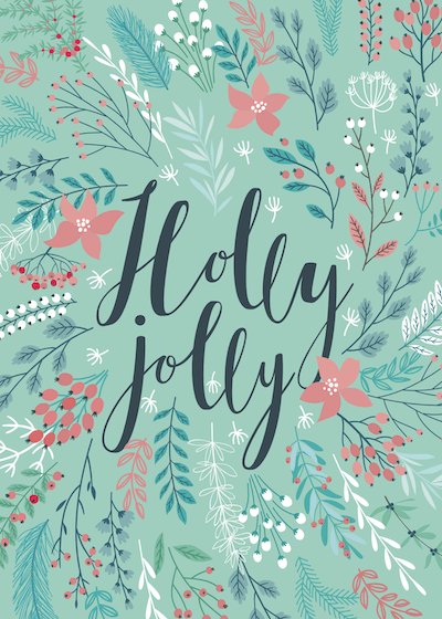 Free Printable Christmas Cards Holly Jolly Green Botanical
