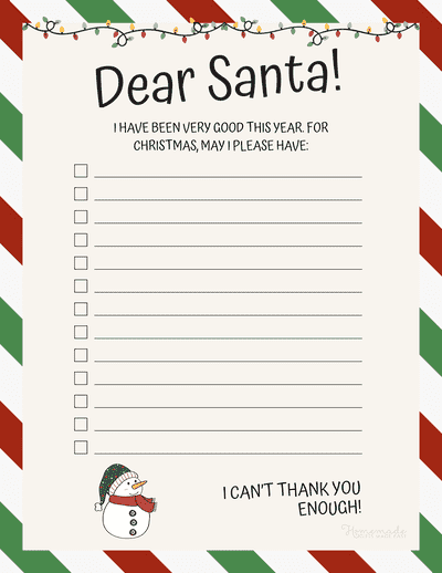 Free Printable Christmas Wish List Cute Festive Cartoon Style