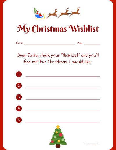 Free Printable Christmas Wish List Cute Festive Red