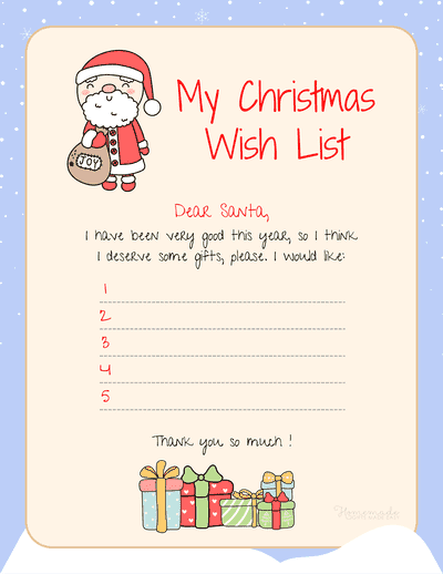 Free Printable Christmas Wish List Cute Snowy Background