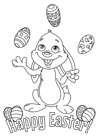 Free Printable Easter Cards to Color Bunny Juggling Eggs