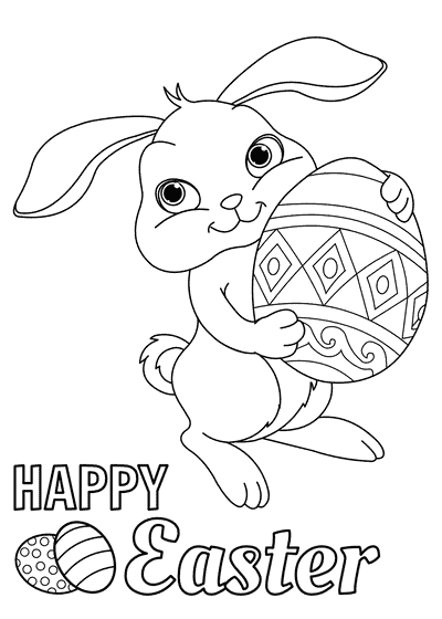 Free Printable Easter Cards to Color Cute Bunny Holding Egg