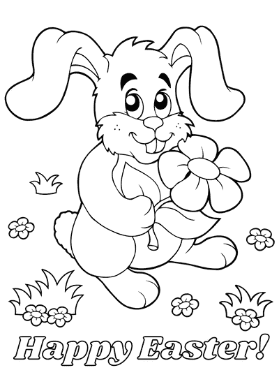 Free Printable Easter Cards to Color Happy Easter Bunny With Flower