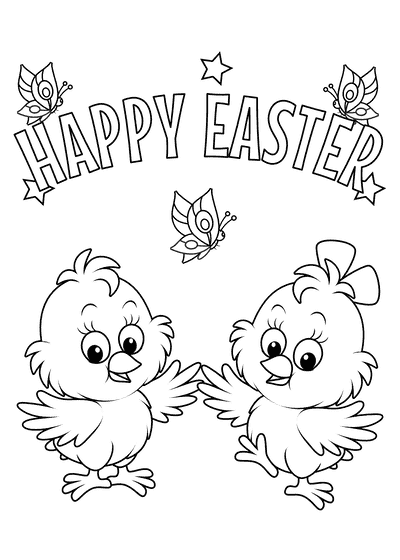 Free Printable Easter Cards to Color Happy Easter Chicks Butterfly