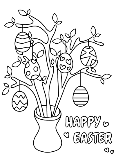 Free Printable Easter Cards to Color Patterened Egg Tree