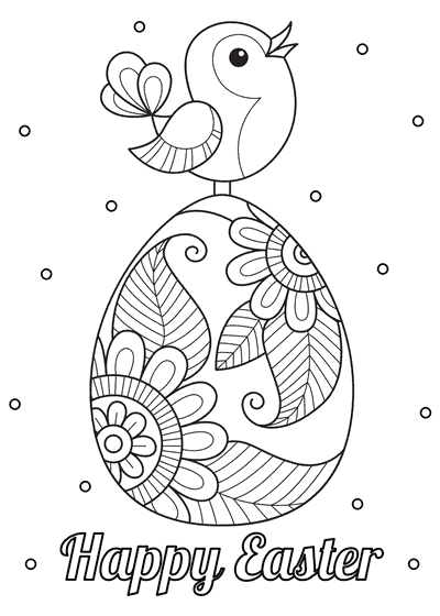 Free Printable Easter Cards to Color Spring Bird on Patterned Egg