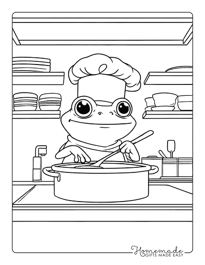 Frog Coloring Pages Cartoon Frog Chef