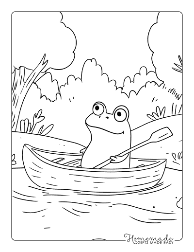 Frog Coloring Pages Cartoon Frog Paddling in Canoe