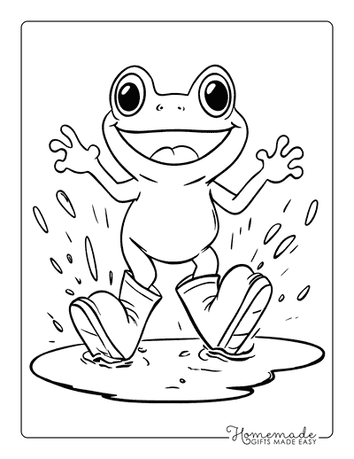 Frog Coloring Pages Cartoon Frog Splashing in Puddle