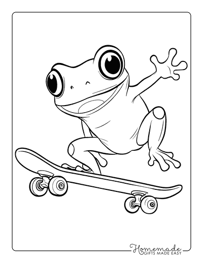 Frog Coloring Pages Cool Frog Skateboarding