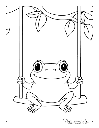 Frog Coloring Pages Cute Frog on Swing