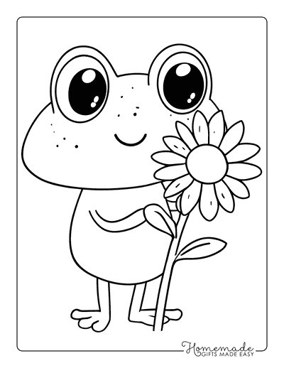 Frog Coloring Pages Kawaii Frog With Daisy