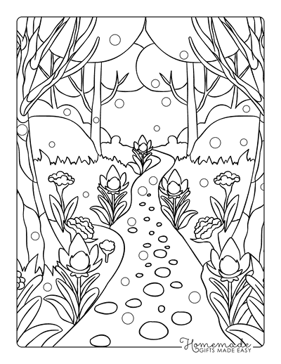 Garden Coloring Pages Forest Path Fairy Garden