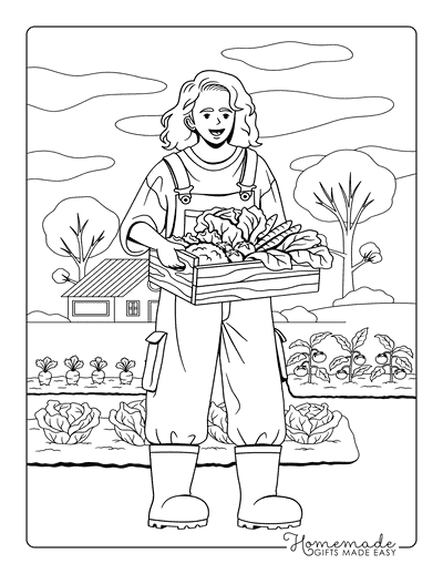 Garden Coloring Pages Gardener Carrying Vegetables From Garden