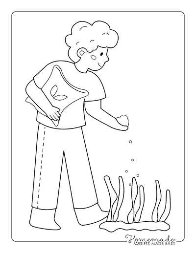 Garden Coloring Pages Young Boy Planting Seeds Easy