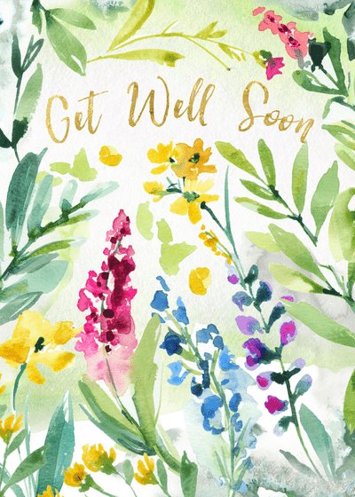 Get Well Soon Cards Watercolor Flowers Border