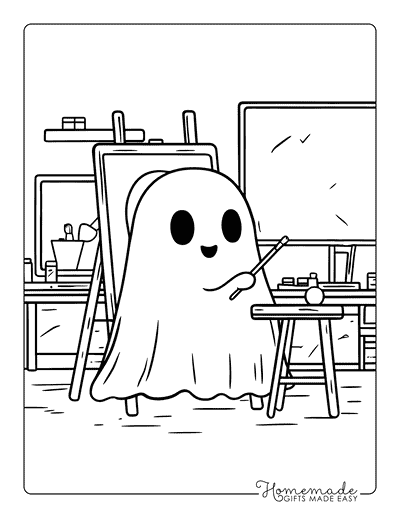 Ghost Coloring Pages Cute Ghost Painting in Art Studio