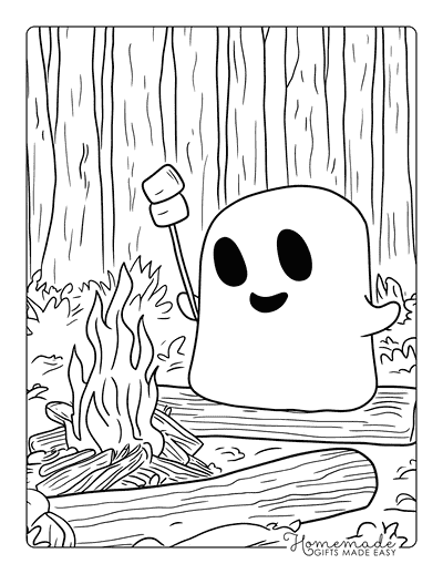 Ghost Coloring Pages Cute Ghost Roasting Marshmallow